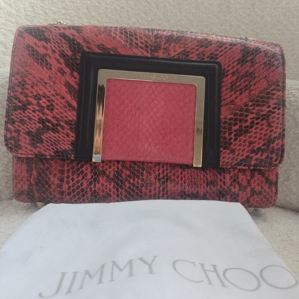 Jimmy Choo Snakeskin Shoulder Bag – Pink & Black EUC